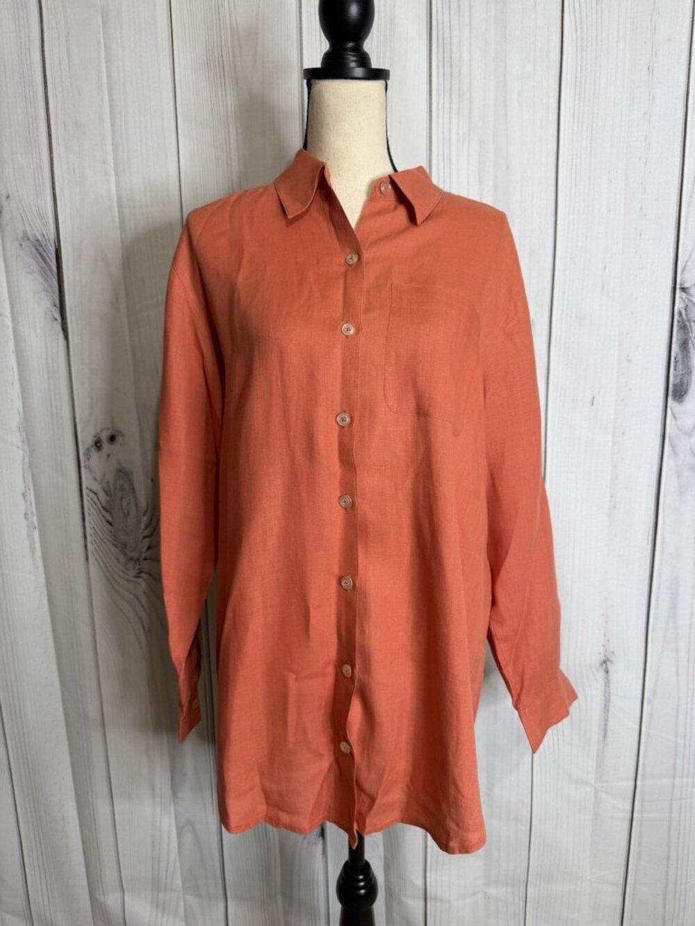 Vintage Lizsport Liz Claiborne 100% Linen Button Down Shirt Muted Orange Sz L